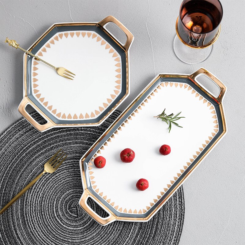 Nordic Entry Luxury Dinner Plate Tray Mug Seasoning Dish Home Hotel Ceramics Tableware Set Modern Porcelain Western Plates Tray