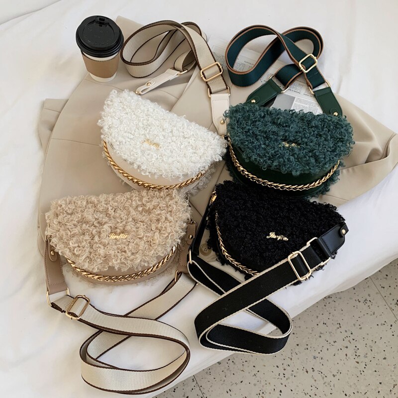 Lamswollen handtas schelpvormig crossbody tas voor dames