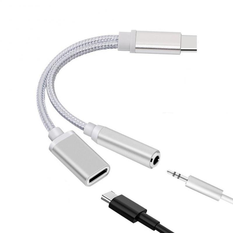 3.5 Mm Hoofdtelefoon Audio Jack Adapter 2-In-1 Usb Type-C Om 3.5 Mm Koptelefoon Adapters converter 1 Pc 3-In-1 USB-C Weven Adapter Kabel