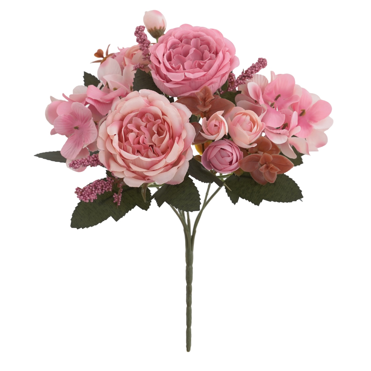 1/5 PCS Vibrant Autumn Artificial Peony & Hydrangea Bouquet | Fall Floral Arrangements for Wedding, Home, Room Party Decor: Pink