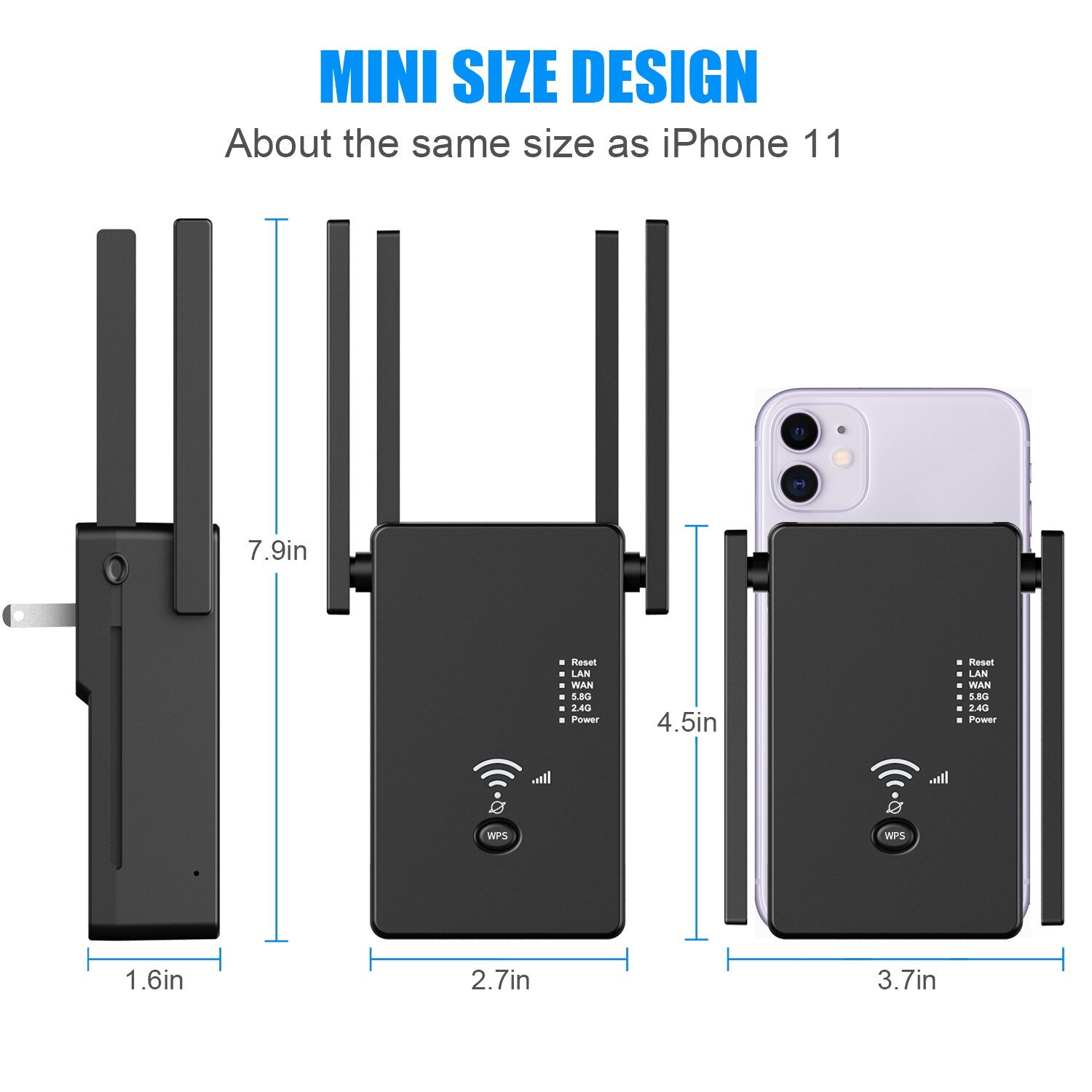 Wifi Singal Booster Repeater Extender Wan Mini Router Dual 2.4G 5.8Ghz 1200Mbps 5Ghz Lan Lange bereik Versterker Zwart Wit