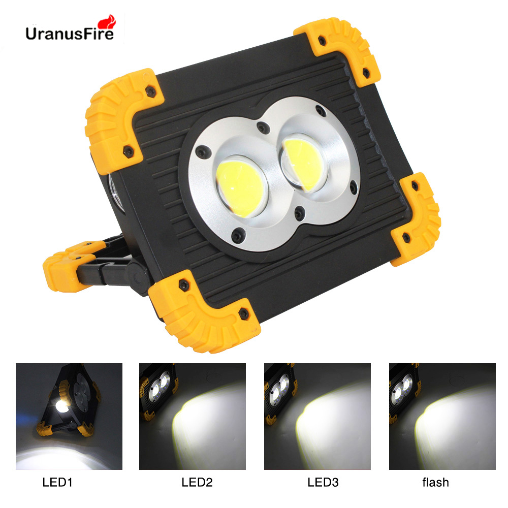 Lanterna led cob recarregável, lanterna de trabalho de acampamento 18650 w holofote grande de alto brilho, lâmpada de luz externa usb