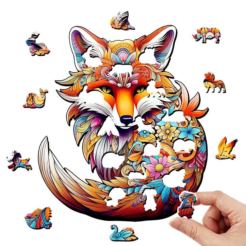 Wooden puzzle Fox Delicate box Irregular shape puzzle Gratitude adult stress reduction family interactive toy