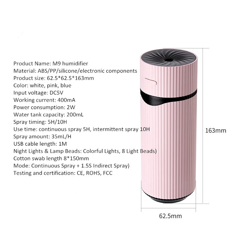 Car Essential Oil Diffuser Mini Ultrasonic M9 Humidifier LED Night Light USB Aromatherapy Fogger Car Air Freshener