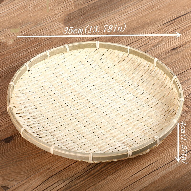 Handgjorda bambu väva korg runda frukt tallrikar platt tallrik på bordet för mellanmål mat bröd picknick grönsaksrätter rotting: Diameter 35 x 4 cm