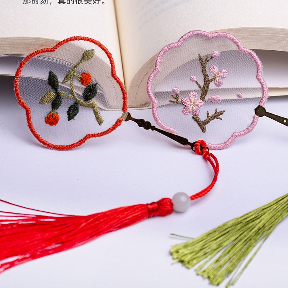 Chinese Style Embroidery Bookmark Set Tassel Book Mark Book Clip Cross Stitch Kit Needle Punch Needle Thread DIY Crafts Ornament