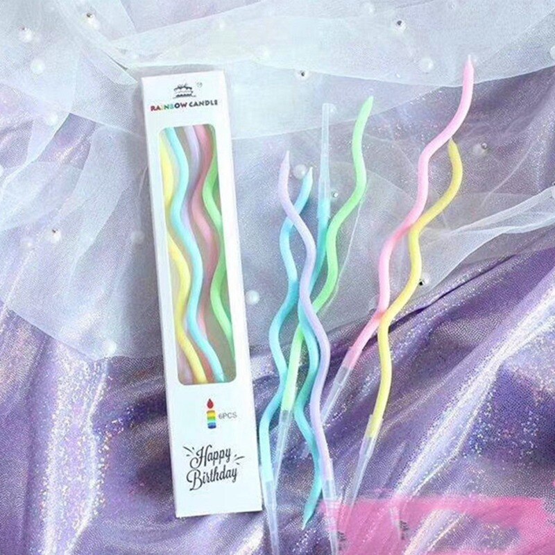 6 unids/lote vela roscada curvada espiral pastel vela largo multicolor pastel curvado seguro llamas niños cumpleaños