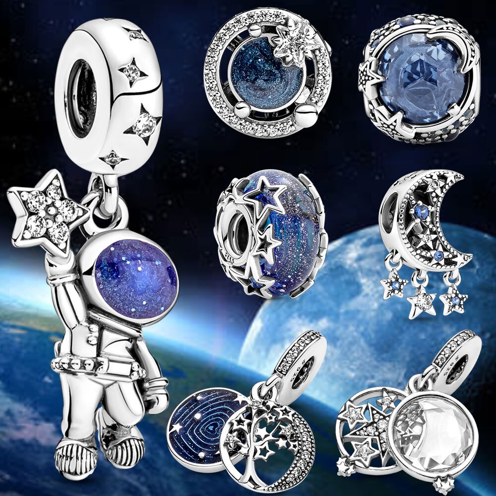 925 oryginalne uroki gwiaździsty niebo seria astronauta gwiazda akcesoria zawieszki charmsy robić biżuterii dopasowanie oryginalna średnica 3mm bransoletka DIYJewelry