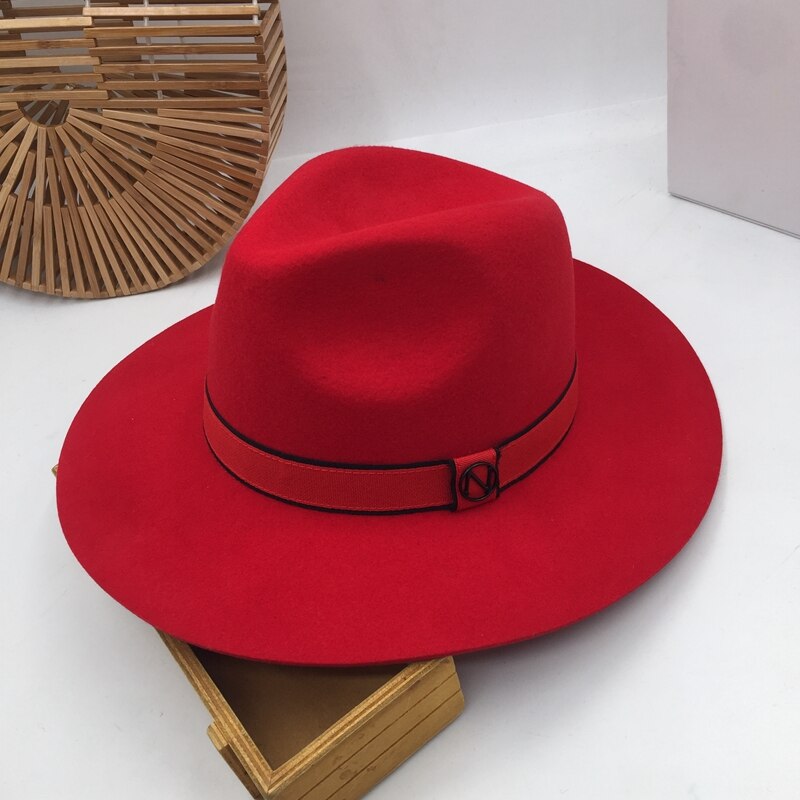 Kapelusz dla mężczyzn i kobiet nowy czerwony kapelusz Pan wełniany kapelusz dzwon modne kapelusze: S  55cm