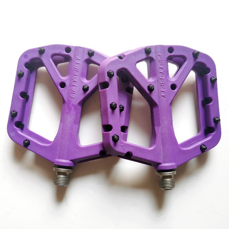 FIFTY-FIFTY Mountain Bike Pedal MTB Bicycle Flat Pedal non-slip nylon ultra light flat pedals: PURPLE