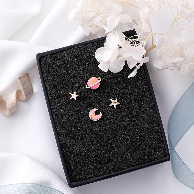 Japansk enkel harajuku pige planet stjerne søde øreringe små øreringe til kvinder minimalistiske smykker tilbehør: Lyserød