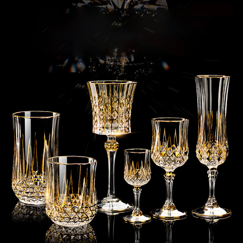 Gold Luxury Wine Glass Wine Champagne Goblet European Style Exquisite Household Bar Crystal Whiskey Glasses Hand Blown Cups