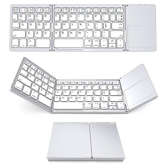 Mini składana klawiatura Bluetooth bezprzewodowa przenośna uniwersalna składana klawiatura z touchpadem dla Windows Android IOS Tablet iPad: Foldable Silver