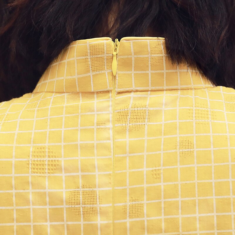 Vestido de primavera a cuadros de estilo chino, ajustado