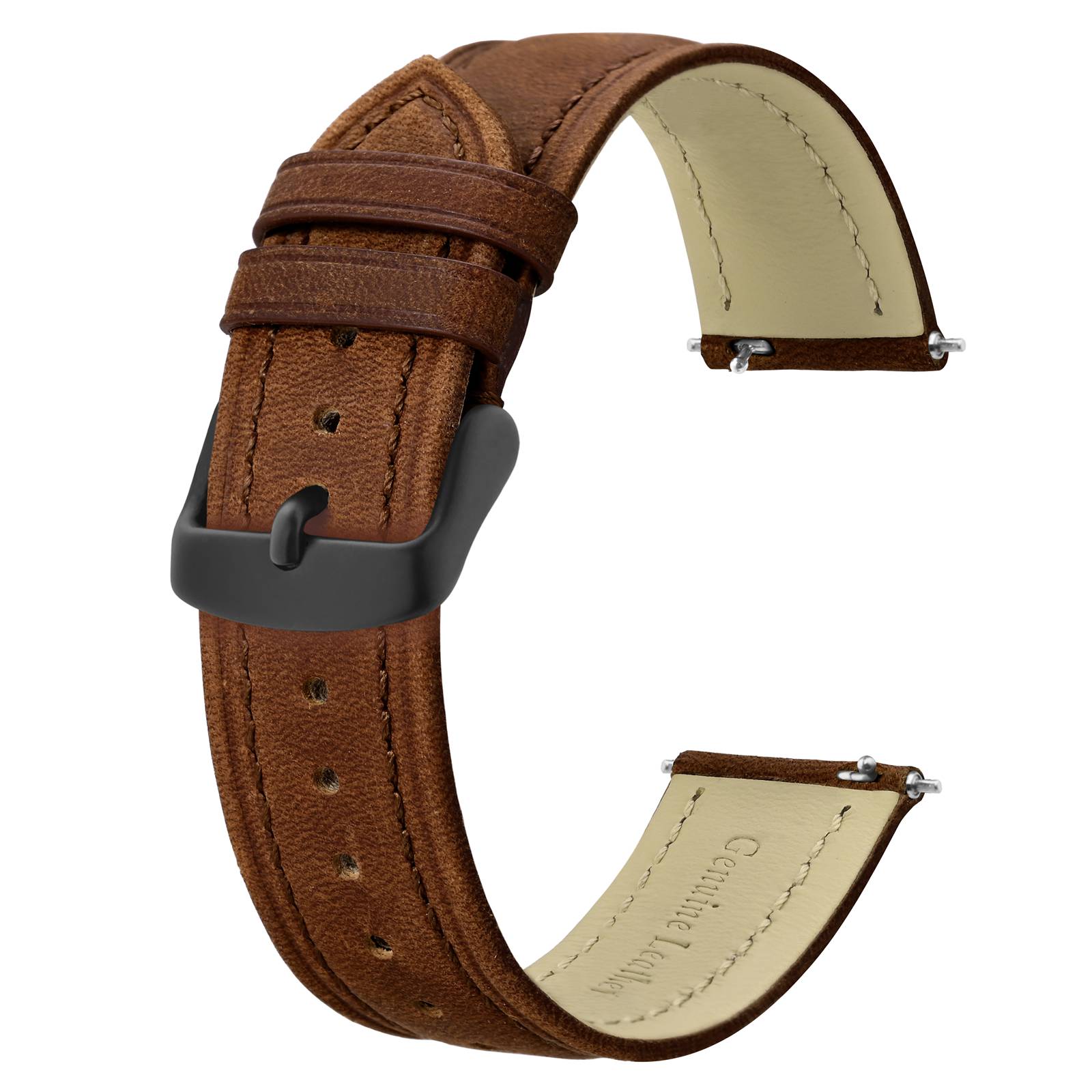 BISONSTRAP Leather Watch Strap 18mm 20mm 22mm 24mm, Replacement Watch Band for Men, Quick Release and Breathable Wristband