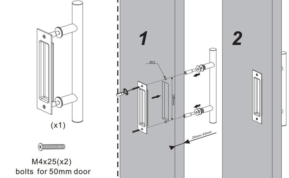 DIYHD 12“ Smooth Barn Door Two Side Black Handle Bar Flush Pull