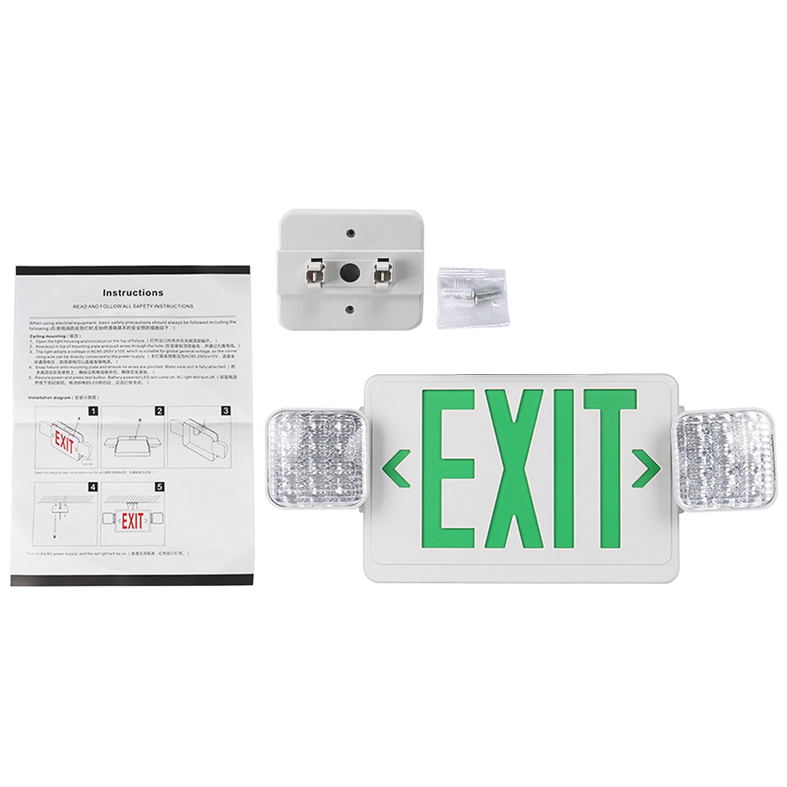 With Battery Backup Adjustable Angle Commercial Lighting Rechargeable Fire Resistant Hotel Home LED Emergency Exit Light Modern: Green