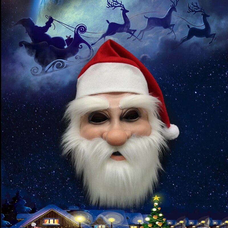Santa Claus Cosplay Mask Adult Latex Christmas Costume Props Headgear With Hat