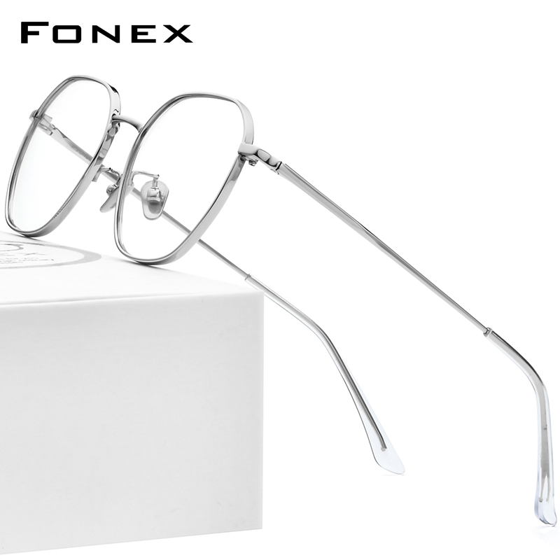 Fonex pure titanium briller ramme mænd nærsynethed optisk recept vintage briller ramme kvinder guld polygon briller 8519: Sølv