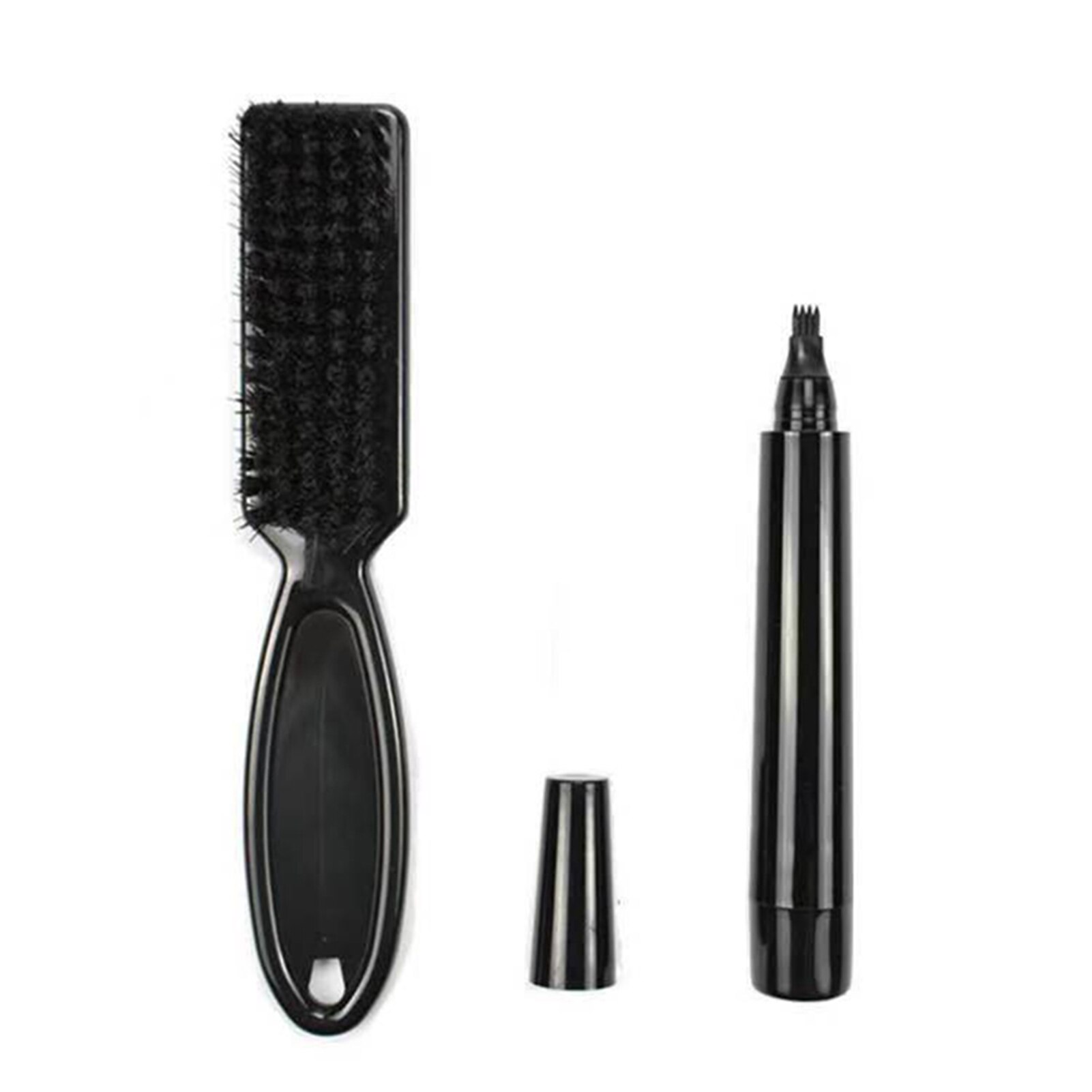 Kit de pluma rellenadora de barba, para áreas parches, 4 puntas, bigote, dibujo, pincel impermeable y resistente al sudor, negro/marrón oscuro SA