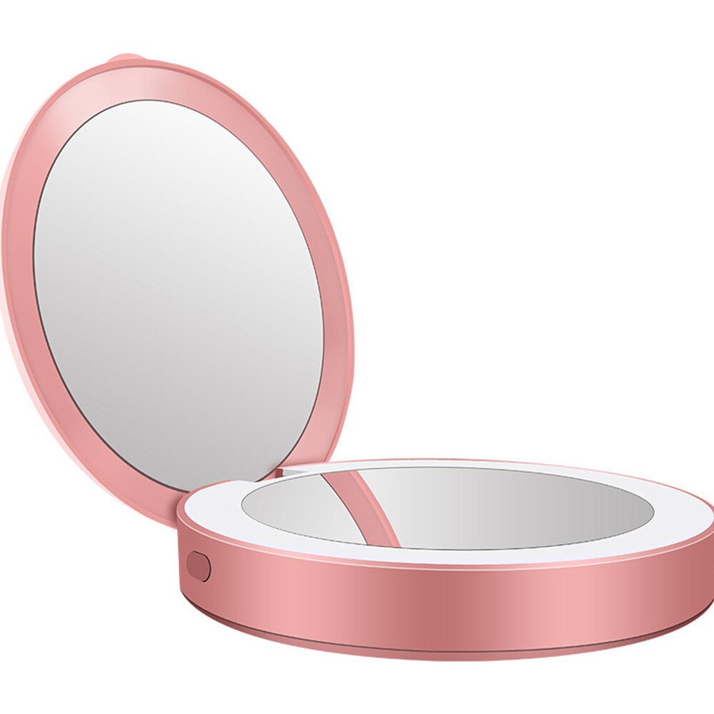 Mini portátil redondo HD maquillaje espejo Power Bank LED espejo de belleza plegable USB recargable viaje maquillaje herramientas cosméticos espejos: B