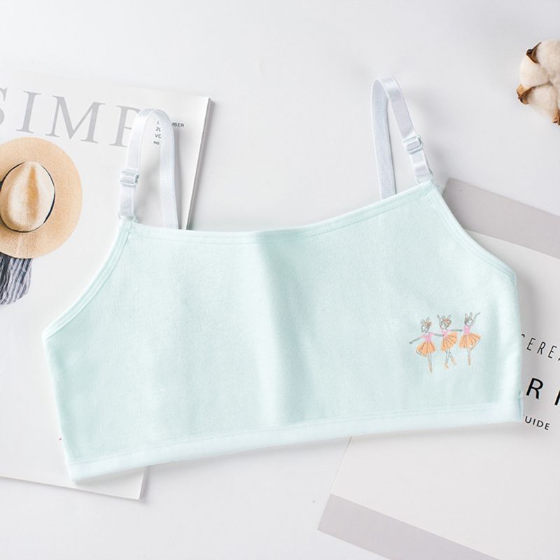 Young Girls Double Layer Cotton Bra Cartoon Ballet Dancer Adjustable Bralette L4MC