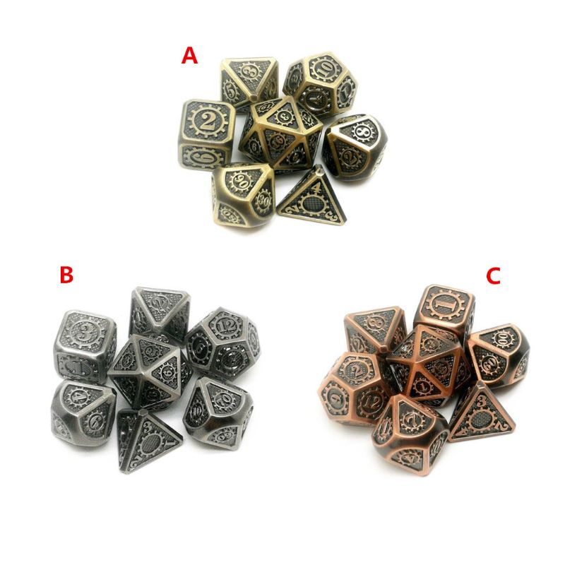 Metal Dice 7 Stks/set Rpg Dobbelstenen D & D Board Game Magic Props D4 D6 D8 D10 D12 D20 d25 19