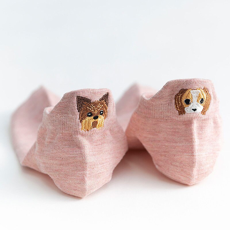 Cat Embroidery Socks Women Girls Kawaii Socks Invisible Cartoon Cotton Thin Boat Socks Cute Breathable Calcetines Summer Sox