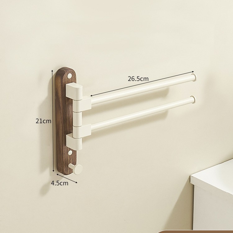 Toallero giratorio de madera de nogal, soporte de pared para baño sin agujeros, toallero de barra múltiple, estante de almacenamiento de toallas para baño: Negro