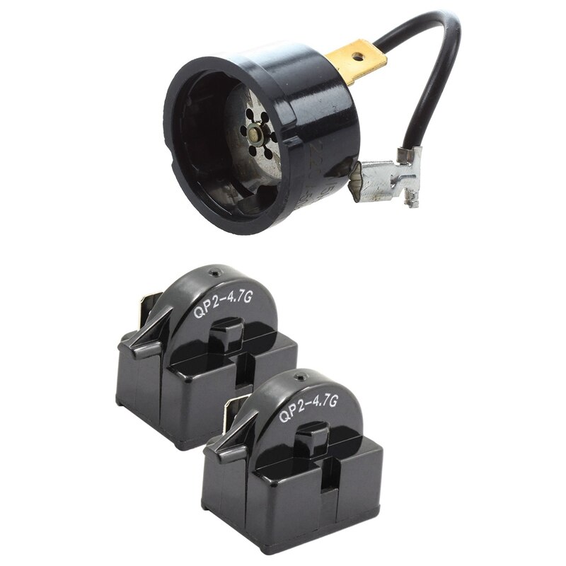 3Pcs Refrigerator Compressor Accessories: 1Pcs HX1/5HP Thermal Overload Protector & 2Pcs QP2-4.7 Start Relay Refrigerator PTC Oh