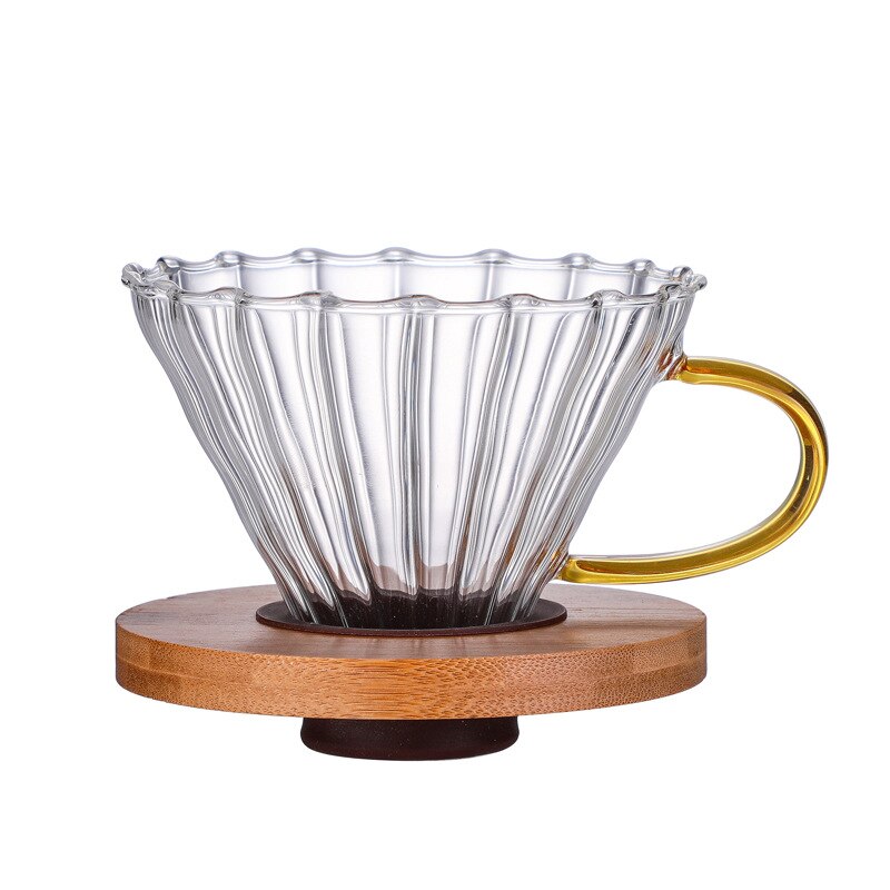 Hand Coffee Pot Wooden Coffee Maker Style V60 Coffee Set Coffee Dripper and Pot Set for Coffee Filter Reusable Coffee Filters: Yellow