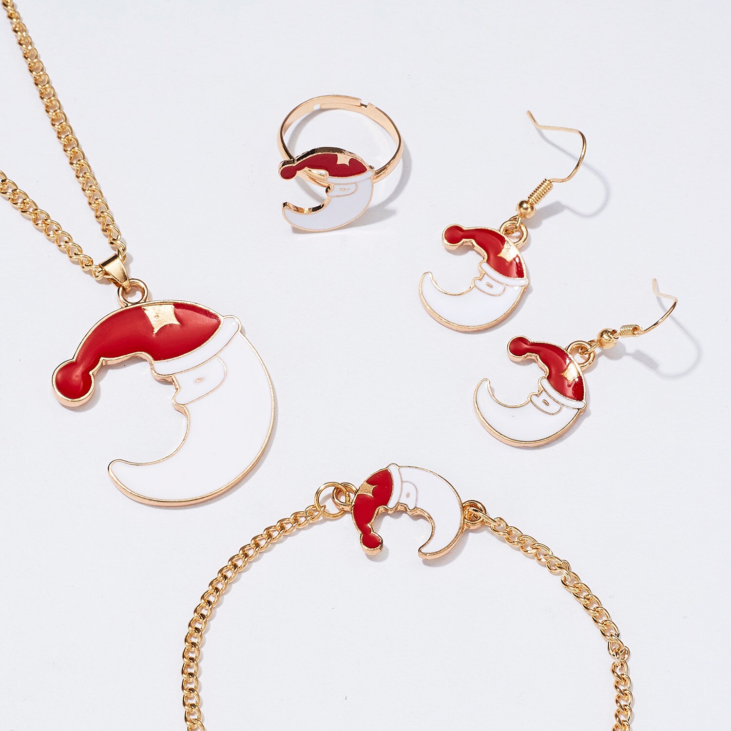 Rinhoo kerst ketting oorbel armband ring sieraden sets voor vrouwen kinderen kerstman boom eland bellen feest voor het jaar
