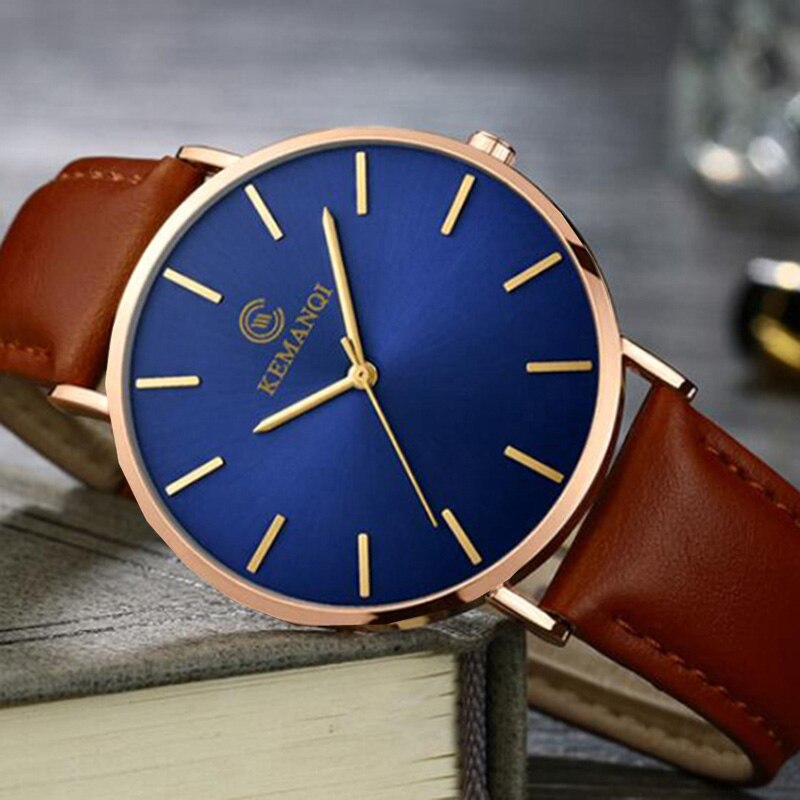 Montres à Quartz pour hommes bleu | En verre, à la , montres minces, erkek kol, saati, reloj hombre, Relogio Masculino: 0088-6