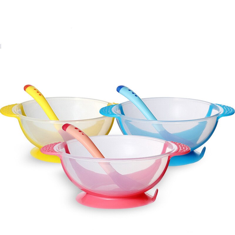 Baby Bowl Training Bowl With Temperature-sensitive Spoon Set Learning Dishes With Suction Cup Children Training Feeding Platos