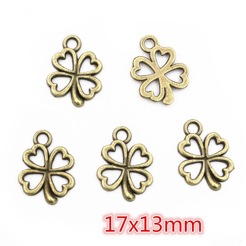 40 pièces Bronze Antique argent plaqué mignon trèfle feuille à la main pendentif à breloques bijoux à bricoler soi-même faisant des accessoires pour bracelet collier: MARRON