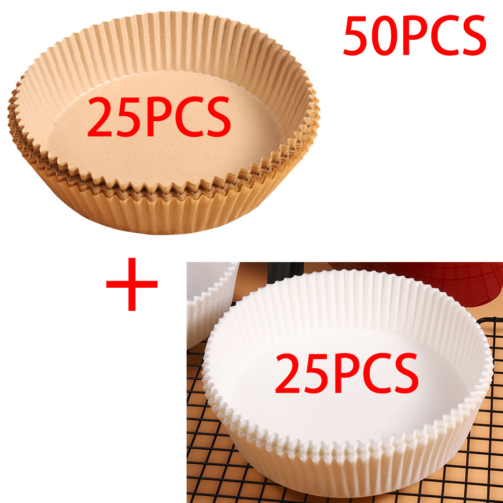 10/25/50Pcs Papel Airfryer Bakpapier Wegwerp Papier Liner Non-stick Olie-Proof Oven pad Kom Mand Keuken Accessoires: 25Coffee and 25White