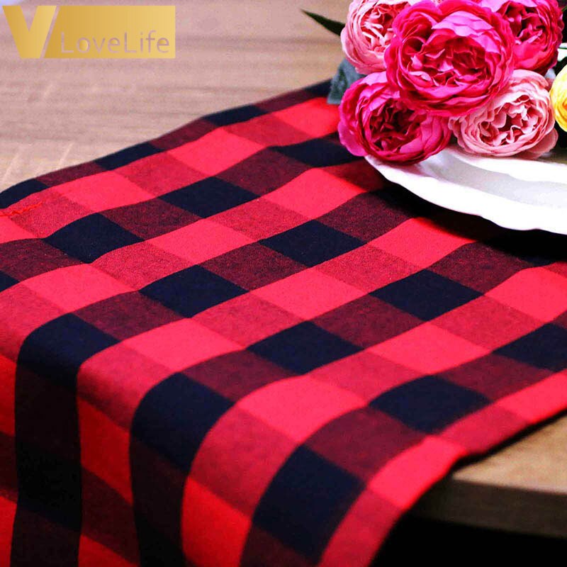 Christmas Buffalo Plaid & Burlap Table Runner Year Themed Party Decoration Burlap Table Runner