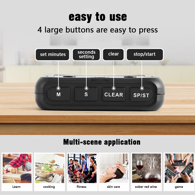 Temporizador Digital LED para cocina, cronómetro deportivo para cocina, estudio, Cuenta atrás magnética, contador de pasos electrónico, pantalla grande