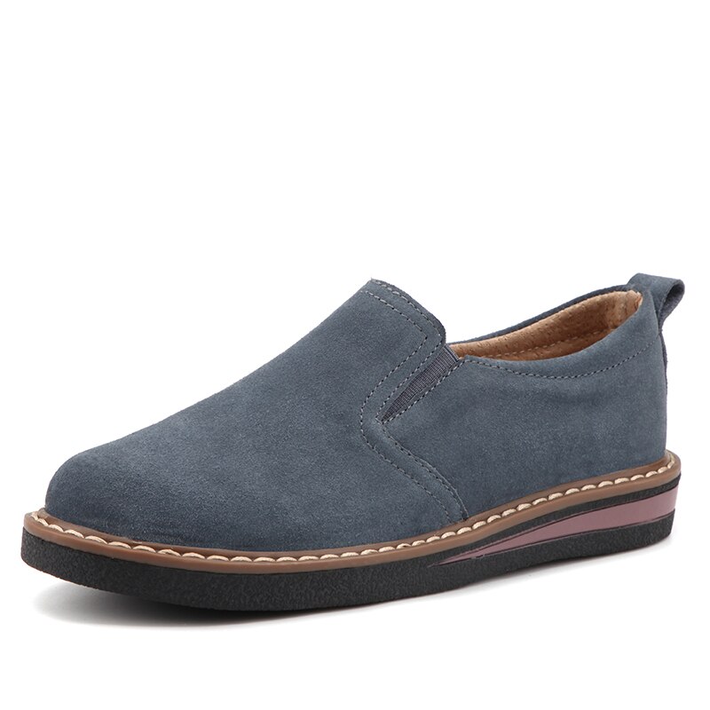 ZOVE Frauen Flache Schuhe Herbst Fette Oxford Schuhe Damen Wildleder Leder Mokassins lässig Schuhe Spitze hoch Oxfords Femme Flache schuh: 978 Blau / 6,5