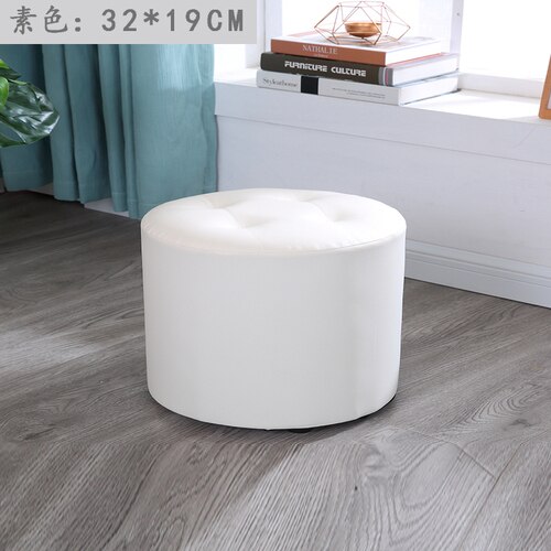 Tabouret rond en cuir escabeau chambre tabourets chaise coin siège pour économiser de l'espace pour salon restaurant chambre: S White