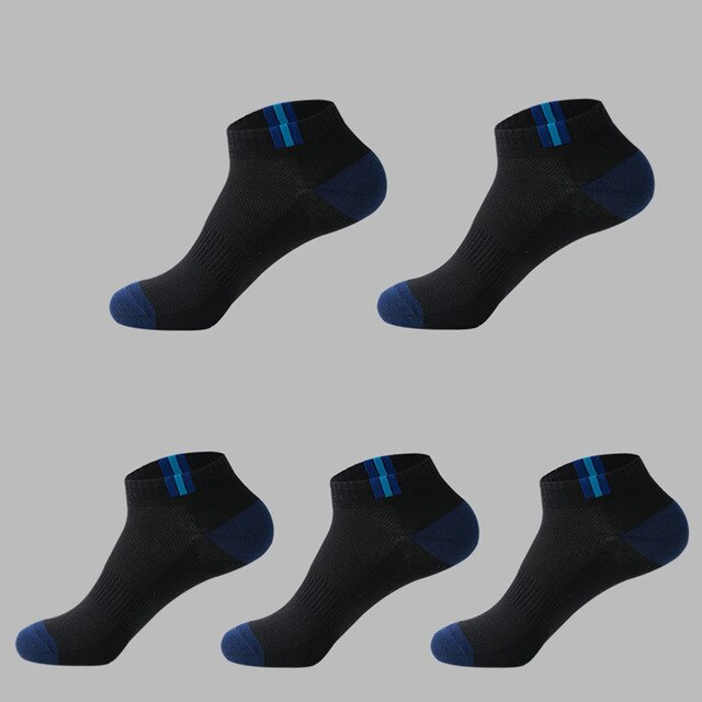 5-Pairs Summer Socks Pack Men Cotton Stripe Shallow Mouth Absorb Sweat Slippers Short Ankle Casual Boat Socks Mid Socks: 52-Black