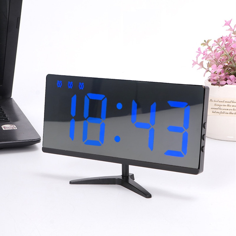 LED Digital large number display Temperature Alarm Clock Electronic nixie clock usb charge Mirror watch of Home Decoration