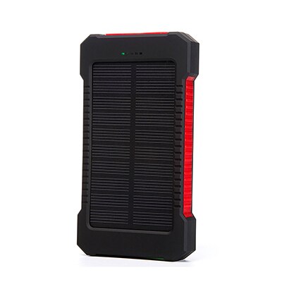 Top Waterproof Solar Power Bank 10000mah Dual USB Li-Polymer Solar Battery Charger Travel Powerbank With a compass LED light: Red