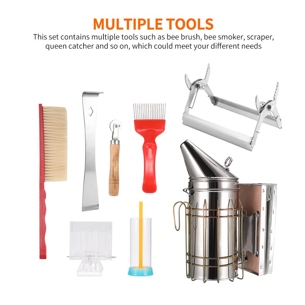 8pcs Beekeeping Bee Hive Smoker Kit Beekeeping Tools Equipment Set Queen Rearing System Cultivating Box Beehive Water Feeder