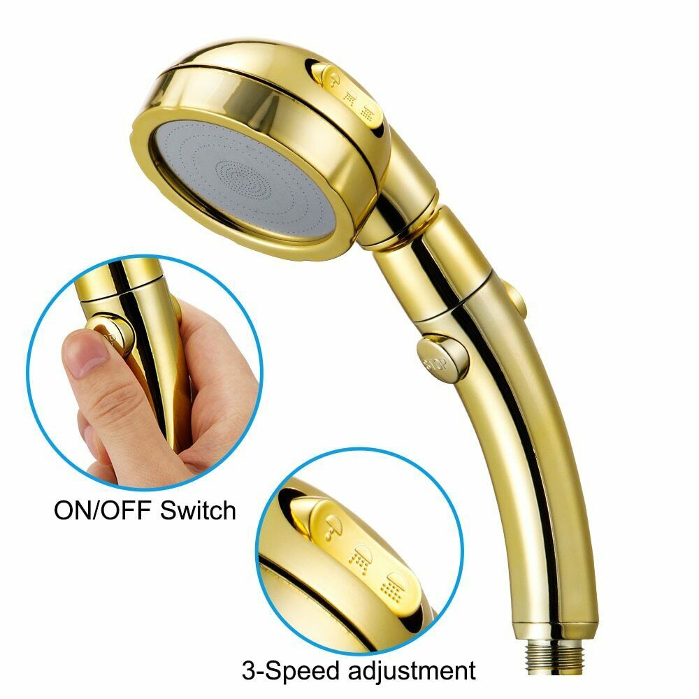 3 In 1 High Pressure Showehead Handheld Shower Head with ON/OFF Pause Switch Gold