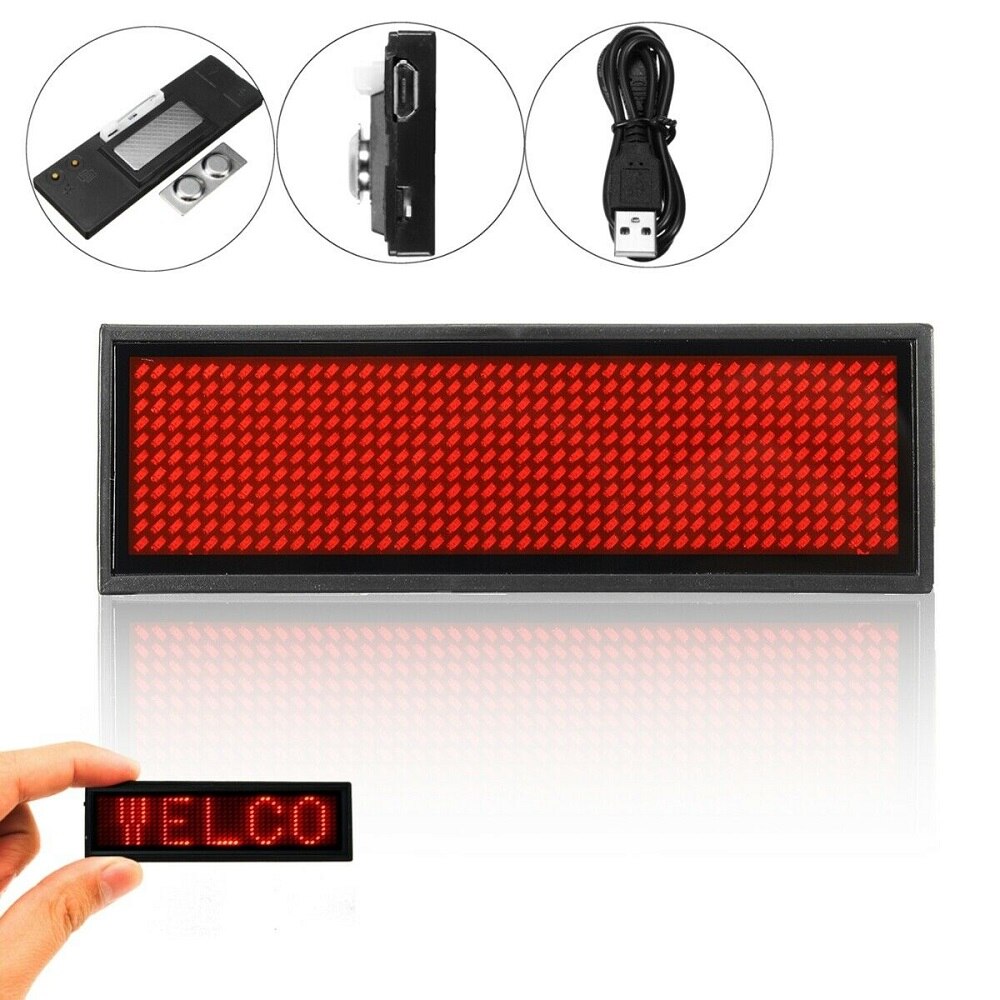 Led Tag Sign Badge Module 15 Display Languages Mini LED Digital Display Rechargeable Programmable Name Badge Durable Scrolling: C