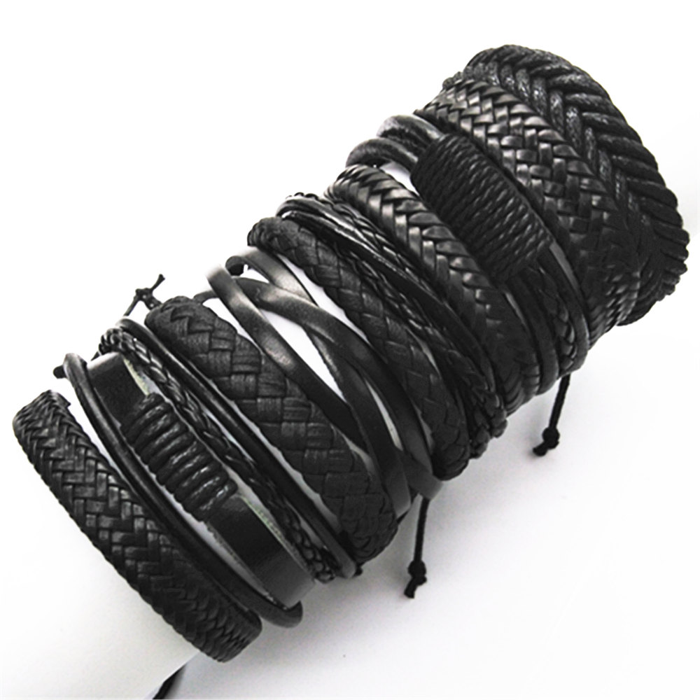 Bracelets en cuir tressé noir pour hommes et femmes, bijou d&#39;arbre, fait à la main, disponible , bijoux , 10 pièces/ensemble: style 1