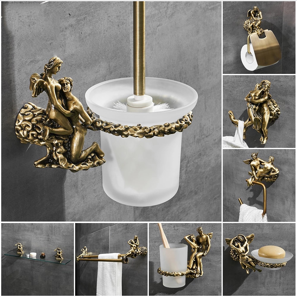 Romantic Series Bronze Bathroom Toilet Paper Holder Wall Mounted Towel Bar Toilet Brush Holder Bathroom Accessories DG9500