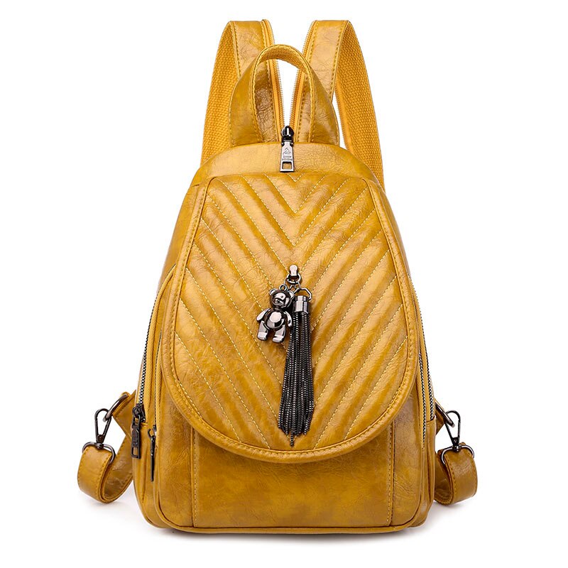 Vrouwen Pu Lederen Rugzakken Vrouwelijke Vintage Rugzak Voor Meisjes Tas Reizen Rugzak Dames Vrouwen Back Pack: Style 1 Yellow