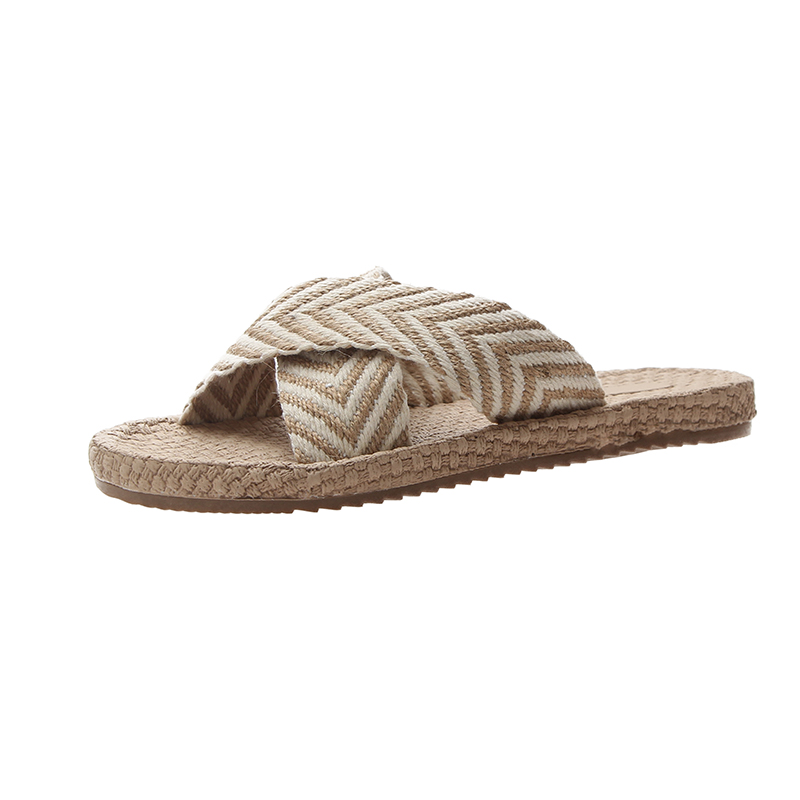 Väv kors sommar tofflor dam strand tofflor skor boho havsflip flops sandaler avslappnad halkfria glidskor